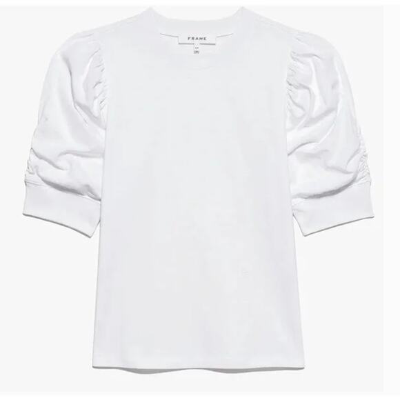 Frame‎ Cotton Frankie White Puff Sleeve Tee  Size S - Picture 2 of 16